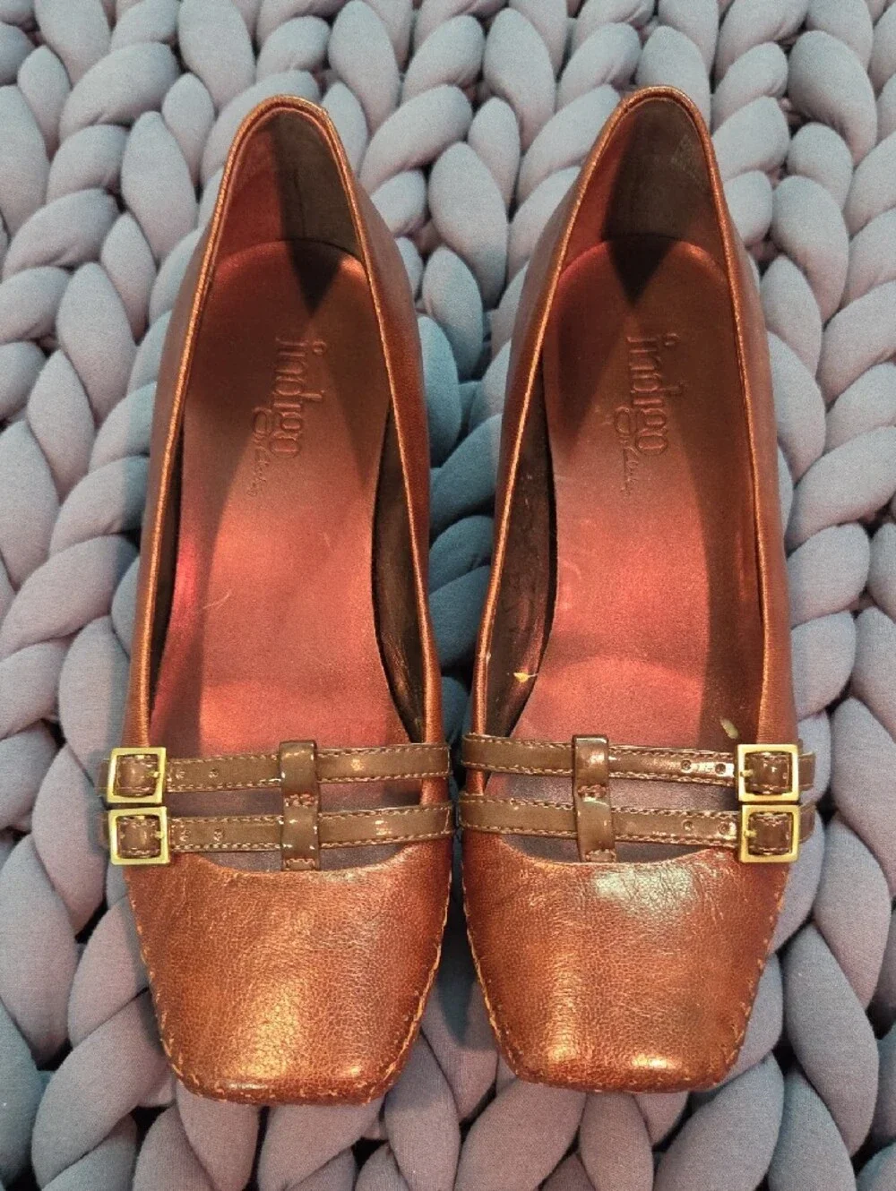 Indigo Clarks Comfort Brown Leather Low Heel Pumps with Buckle Detail